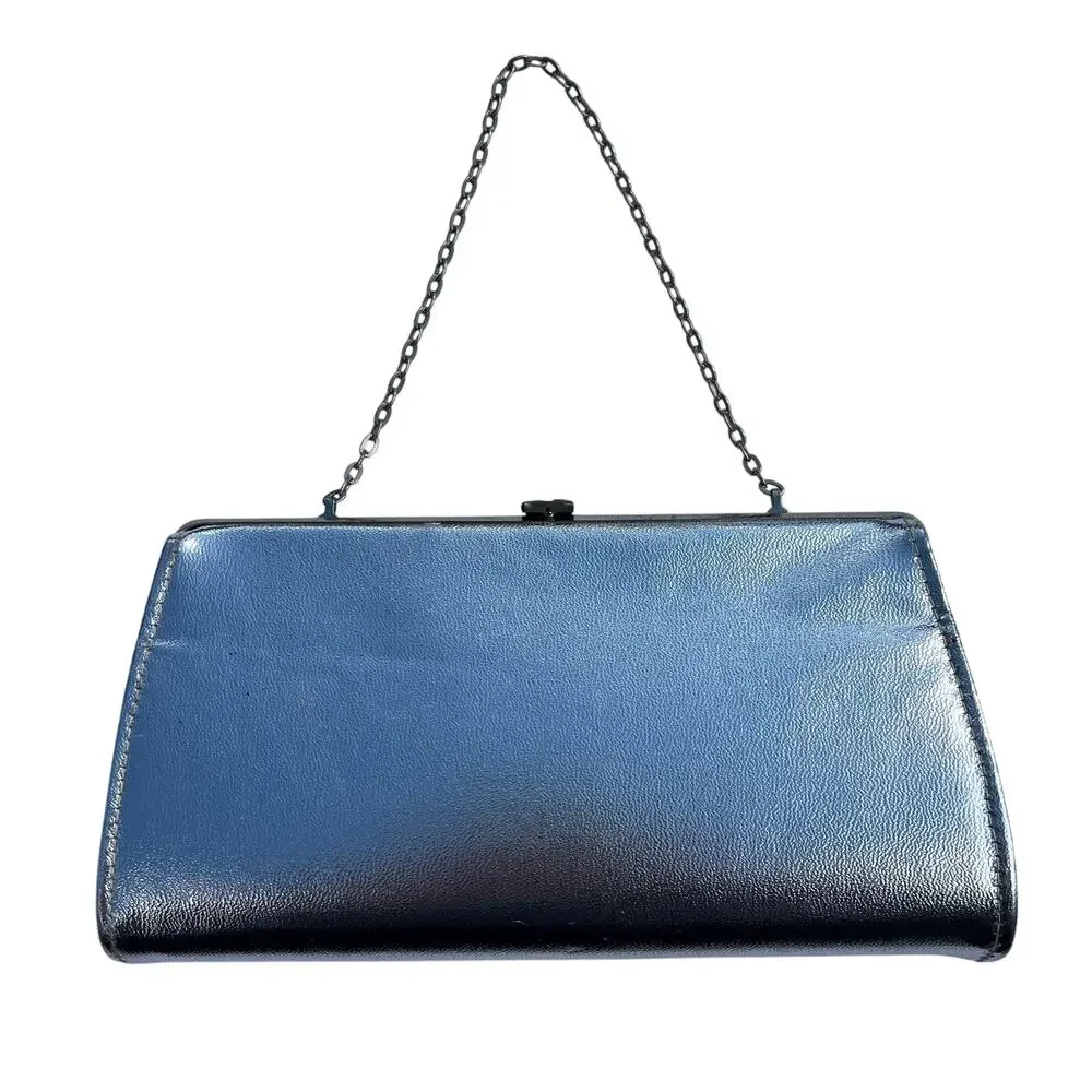 Vintage Evening Bag Clutch Purse Metallic Silver Chain Handle